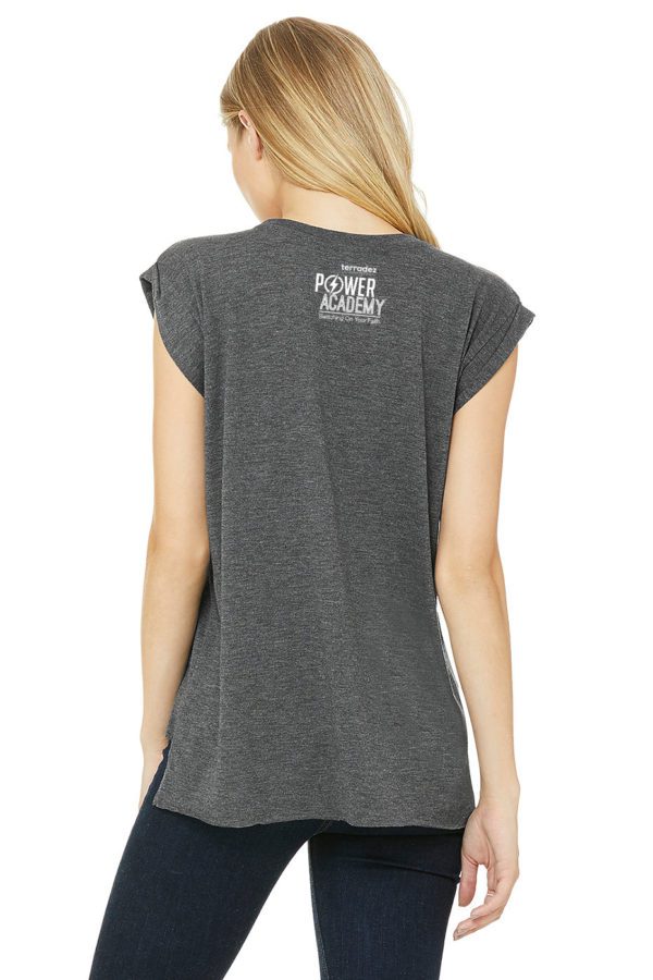 Back of the Power Academy Ladies' t-shirt with rolled cuffs